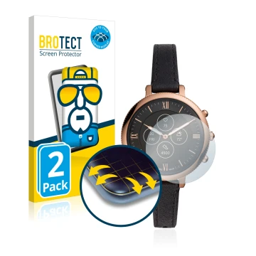 Front side of a product packaging with the brand logo BROTECT. Next to it is the device Fossil Monroe Hybrid HR shown with the