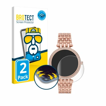 Front side of a product packaging with the brand logo BROTECT. Next to it is the device Michael Kors Access Darci Gen 5E shown