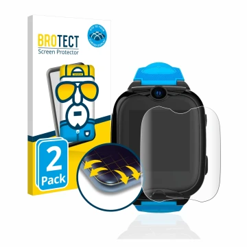 Front side of a product packaging with the brand logo BROTECT. Next to it is the device Xplora XGO2 shown with the correspondi