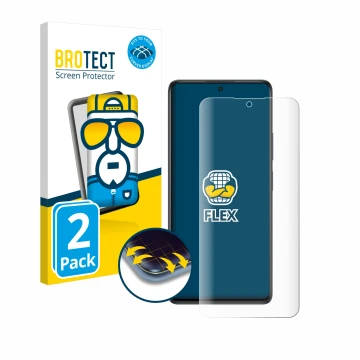 Front side of a product packaging with the brand logo BROTECT. Next to it is the device Xiaomi Redmi Note 10S shown with the c
