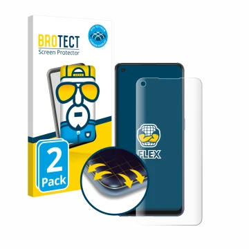 Front side of a product packaging with the brand logo BROTECT. Next to it is the device Oppo A74 5G shown with the correspondi