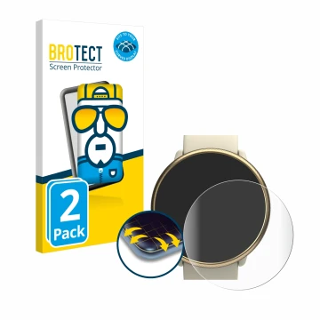 Front side of a product packaging with the brand logo BROTECT. Next to it is the device Polar Ignite 2 shown with the correspo