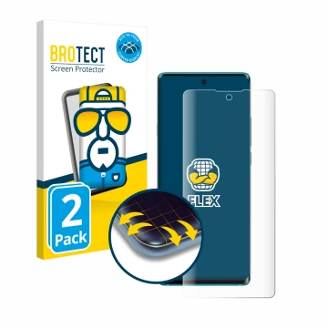 Front side of a product packaging with the brand logo BROTECT. Next to it is the device TCL 20 Pro 5G shown with the correspon