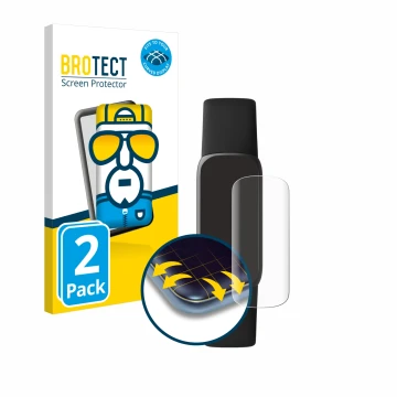 Front side of a product packaging with the brand logo BROTECT. Next to it is the device Fitbit Luxe shown with the correspondi