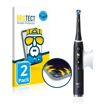 Front side of a product packaging with the brand logo BROTECT. Next to it is the device Oral-B iO 9 shown with the correspondi