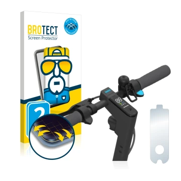 Front side of a product packaging with the brand logo BROTECT. Next to it is the device Segway Ninebot KickScooter MAX G30D sh
