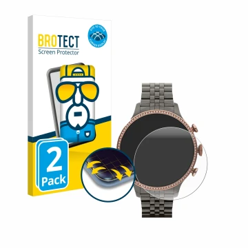 Front side of a product packaging with the brand logo BROTECT. Next to it is the device Fossil Gen 6 (42mm) shown with the cor