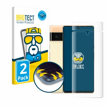 Front side of a product packaging with the brand logo BROTECT. Next to it is the device Google Pixel 6 Pro (Front+Camera) show