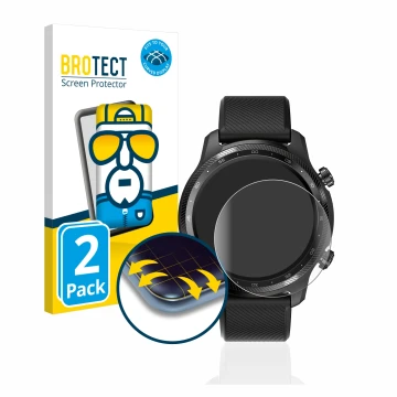 Front side of a product packaging with the brand logo BROTECT. Next to it is the device Mobvoi Ticwatch Pro 3 Ultra GPS shown 