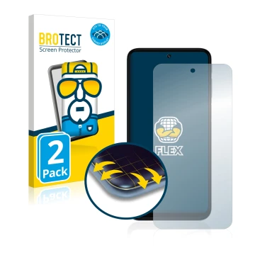Front side of a product packaging with the brand logo BROTECT. Next to it is the device Motorola Moto G31 shown with the corre