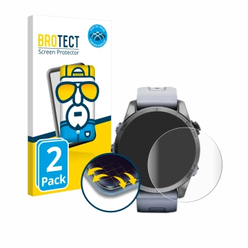 Front side of a product packaging with the brand logo BROTECT. Next to it is the device Garmin Fenix 7S (42 mm) shown with the