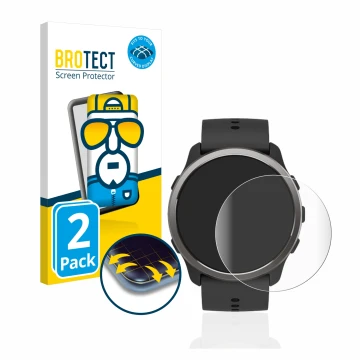Front side of a product packaging with the brand logo BROTECT. Next to it is the device Suunto 5 Peak shown with the correspon