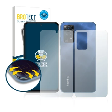 Front side of a product packaging with the brand logo BROTECT. Next to it is the device Xiaomi Redmi Note 11 Pro 5G (Front+Bac