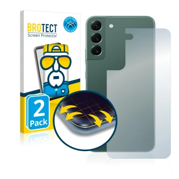 Front side of a product packaging with the brand logo BROTECT. Next to it is the device Samsung Galaxy S22 Plus 5G (Back) show