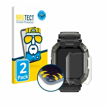 Front side of a product packaging with the brand logo BROTECT. Next to it is the device Kospet Tank M1 shown with the correspo