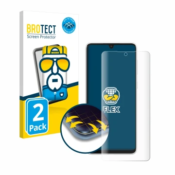 Front side of a product packaging with the brand logo BROTECT. Next to it is the device Samsung Galaxy A33 5G shown with the c