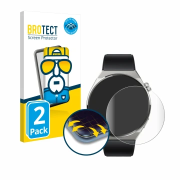 Front side of a product packaging with the brand logo BROTECT. Next to it is the device Huawei Watch GT 3 Pro Titanium (46mm) 