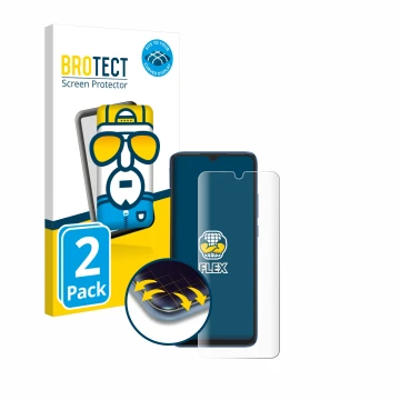 Front side of a product packaging with the brand logo BROTECT. Next to it is the device Xiaomi Redmi 10C shown with the corres