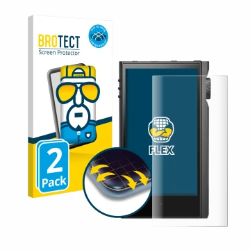 Front side of a product packaging with the brand logo BROTECT. Next to it is the device Astell&Kern Kann Max shown with the co