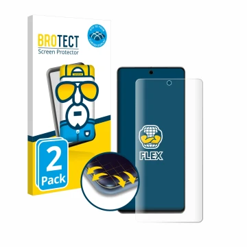 Front side of a product packaging with the brand logo BROTECT. Next to it is the device Google Pixel 7 Pro shown with the corr