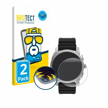 Front side of a product packaging with the brand logo BROTECT. Next to it is the device Fossil Gen 6 Hybrid Machine (45mm) sho