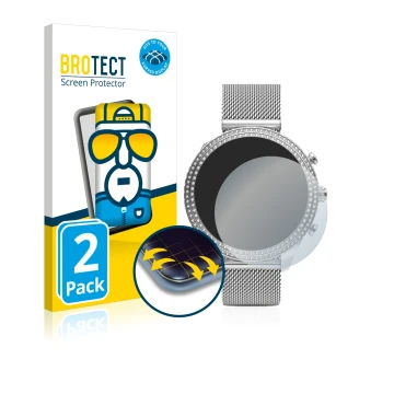 Front side of a product packaging with the brand logo BROTECT. Next to it is the device Fossil Stella (6. Gen) shown with the 