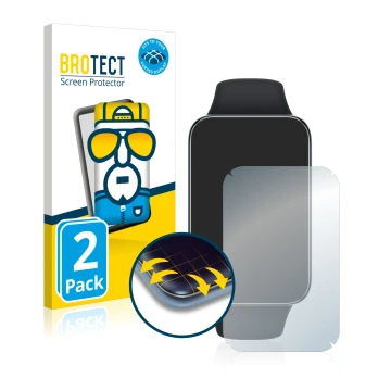 Front side of a product packaging with the brand logo BROTECT. Next to it is the device Xiaomi Smart Band 7 Pro shown with the