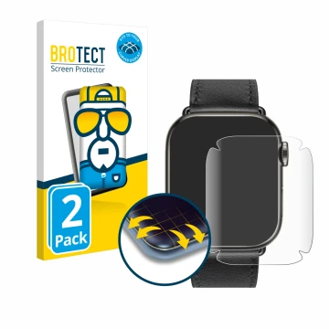 Front side of a product packaging with the brand logo BROTECT. Next to it is the device Apple Watch Hermès (41 mm) shown with 