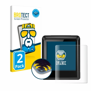 Front side of a product packaging with the brand logo BROTECT. Next to it is the device Bosch Intuvia 100 shown with the corre