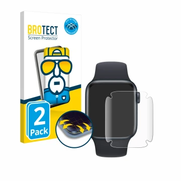 Front side of a product packaging with the brand logo BROTECT. Next to it is the device Apple Watch SE 2022 (40 mm) shown with