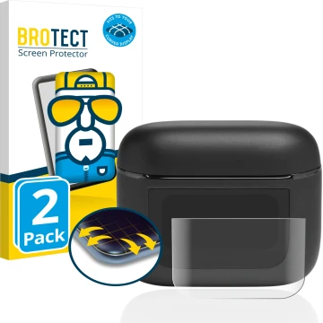 Front side of a product packaging with the brand logo BROTECT. Next to it is the device JBL Tour Pro 2 shown with the correspo