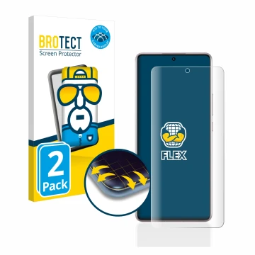 Front side of a product packaging with the brand logo BROTECT. Next to it is the device Xiaomi Redmi Note 12 Pro 5G shown with