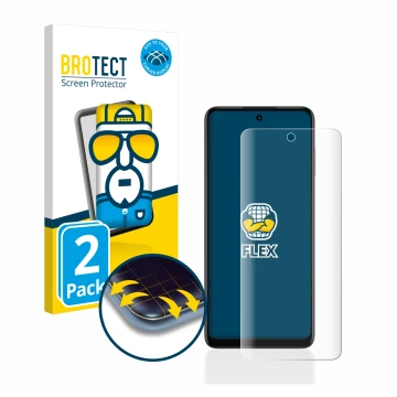 Front side of a product packaging with the brand logo BROTECT. Next to it is the device Motorola Moto G73 5G shown with the co