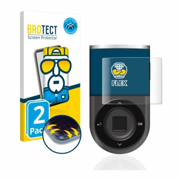 Front side of a product packaging with the brand logo BROTECT. Next to it is the device D’CENT Biometric Wallet shown with the