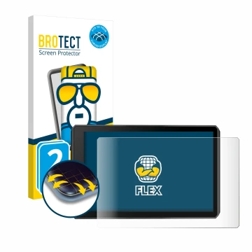 Front side of a product packaging with the brand logo BROTECT. Next to it is the device Garmin zumo XT2 shown with the corresp