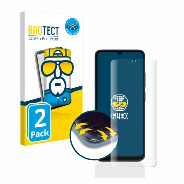 Front side of a product packaging with the brand logo BROTECT. Next to it is the device Xiaomi Redmi 12C shown with the corres