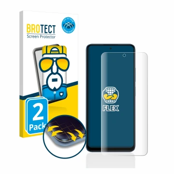 Front side of a product packaging with the brand logo BROTECT. Next to it is the device Xiaomi Redmi Note 12 4G shown with the