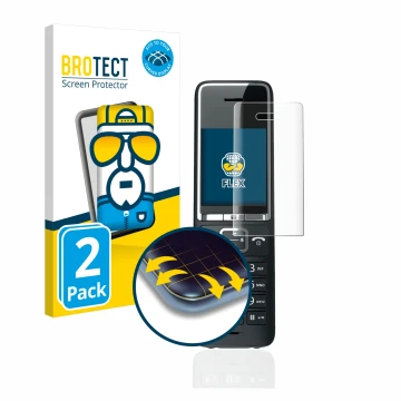 Front side of a product packaging with the brand logo BROTECT. Next to it is the device Gigaset COMFORT 550 shown with the cor