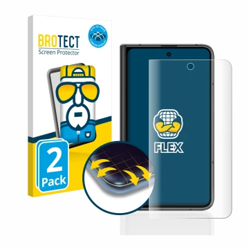 Front side of a product packaging with the brand logo BROTECT. Next to it is the device Google Pixel Fold (Outer display) show