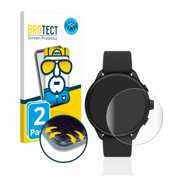 Front side of a product packaging with the brand logo BROTECT. Next to it is the device Fossil Smartwatch Wellness (Gen 6) Hyb