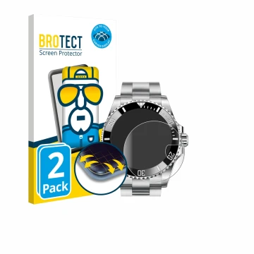 Front side of a product packaging with the brand logo BROTECT. Next to it is the device Rolex Submariner 16610 (Date) shown wi