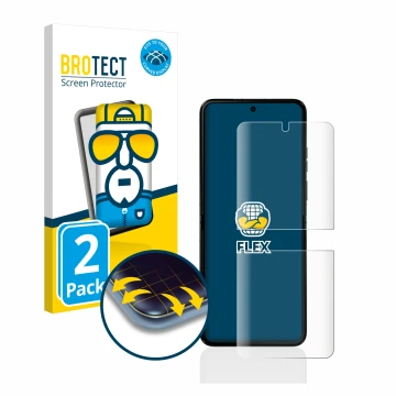 Front side of a product packaging with the brand logo BROTECT. Next to it is the device Motorola Razr 40 Ultra shown with the 