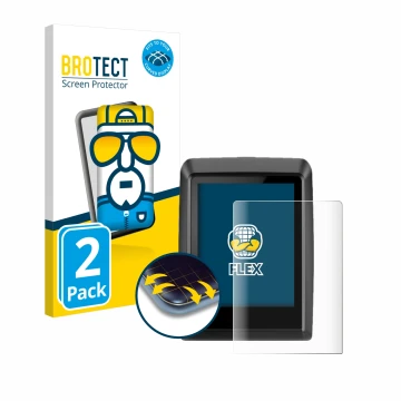 Front side of a product packaging with the brand logo BROTECT. Next to it is the device Bosch Kiox 500 shown with the correspo