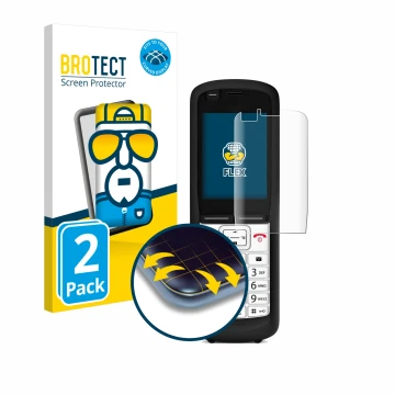 Front side of a product packaging with the brand logo BROTECT. Next to it is the device Unify OpenScape DECT Phone R6 shown wi