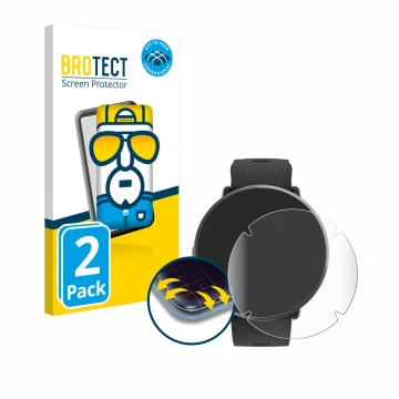 Front side of a product packaging with the brand logo BROTECT. Next to it is the device Polar Ignite 3 Titanium shown with the