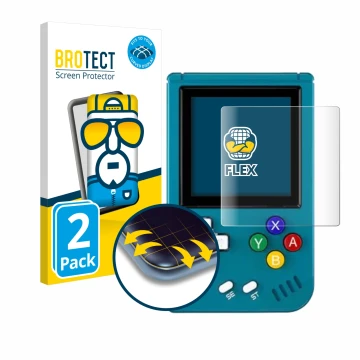 Front side of a product packaging with the brand logo BROTECT. Next to it is the device Anbernic RG Nano shown with the corres