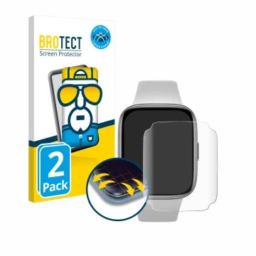 Front side of a product packaging with the brand logo BROTECT. Next to it is the device Xiaomi Redmi Watch 3 Active shown with