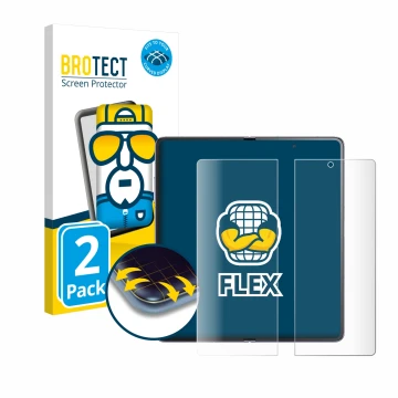 Front side of a product packaging with the brand logo BROTECT. Next to it is the device Honor Magic V2 (Inner display) shown w