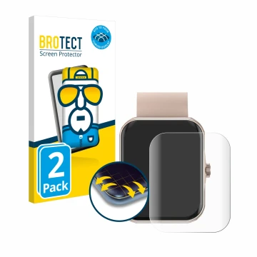 Front side of a product packaging with the brand logo BROTECT. Next to it is the device Mutoy Smartwatch 1.83