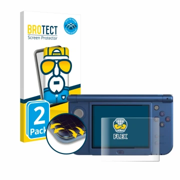 Front side of a product packaging with the brand logo BROTECT. Next to it is the device Nintendo New 3DS XL (Lower display) sh
